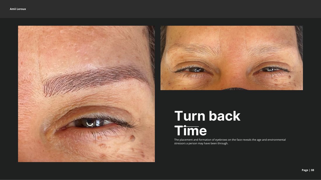 3D brows before and after — Fibonacci-mapped natural hair strokes with light shading